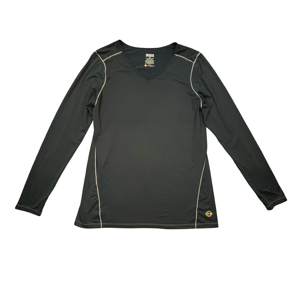 Duluth Womens Performance Shirt Black UPF 50+ V-Neck Long Sleeve Active Top M
